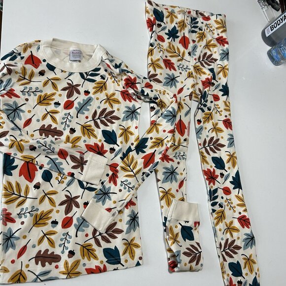 Hanna Anderson unisex 150 sz 12 Pajama set leaves Autumn acorns sleepwear jammie - Picture 1 of 6